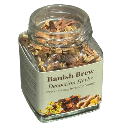 Jar of 'Banish Brew' Decoction herbal mix